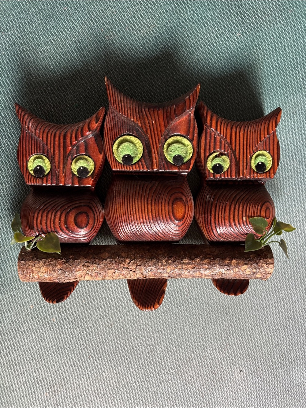 Vintage MCM Wooden Owls Wall Art